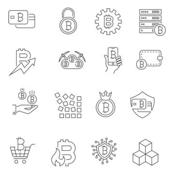 Vector Line Cryptocurrency Icons. Thin Outline Bitcoin Symbols. 스톡 일러스트