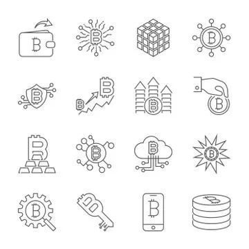 Vector Line Cryptocurrency Icons. Thin Outline Bitcoin Symbols. Editable Stro Stock-Illustration