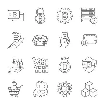 Vector Line Cryptocurrency Icons. Thin Outline Bitcoin Symbols. Editable Stro 스톡 일러스트