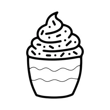 Vector line cupcake with cream isolated illustration. Stock Illustration