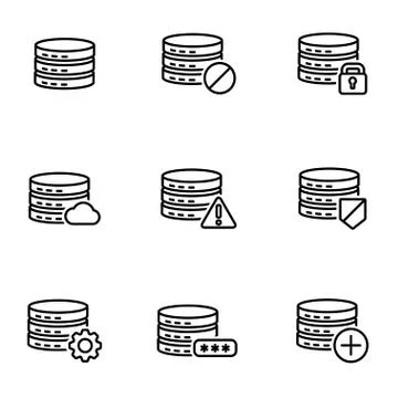 Vector line database icon set Stock Illustration