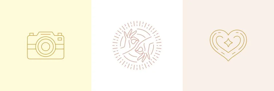 Vector line decoration design elements set - heart and gesture hands illust.. Illustrazione stock