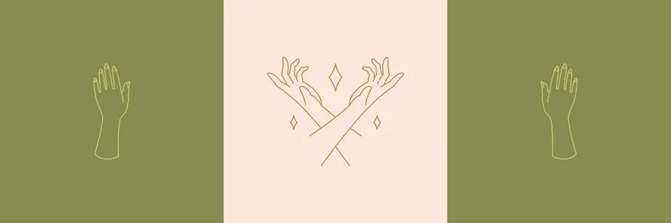 Vector line decoration design elements set - gesture hands illustrations si.. Stock Illustration