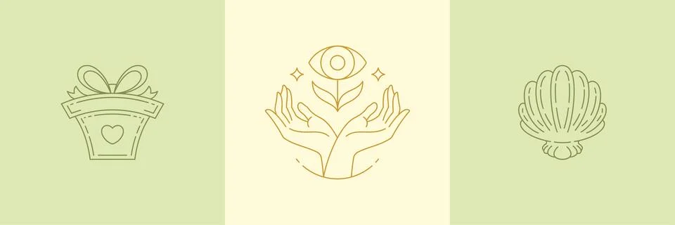 Vector line decoration design elements set - eye and gesture hands illustra.. Stock Illustration