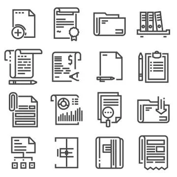 Vector line documents icons set Stock Illustration