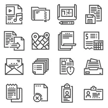 Vector line documents icons set Stock Illustration