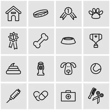 Vector line dog icon set Stock Illustration