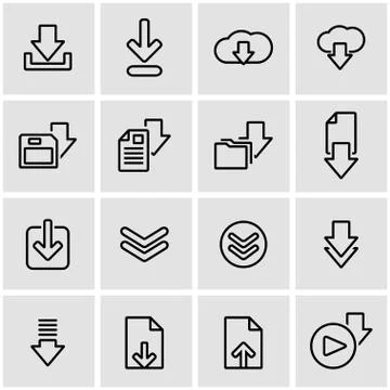 Vector line download icon set Stock Illustration
