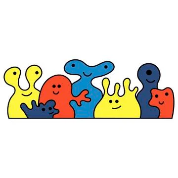 Vector line drawing. Cute monsters of bright colors . Doodle illustration. Illustrazione stock