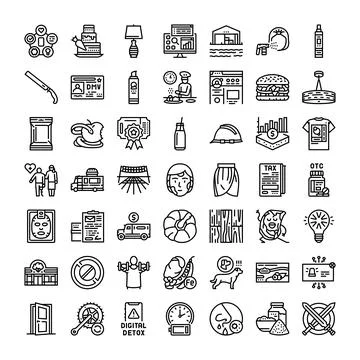 Vector line drawing icons representing everyday concepts 库存插图