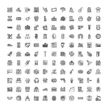 Vector line drawing icons set miscellaneous objects lifestyle Ilustración de archivo