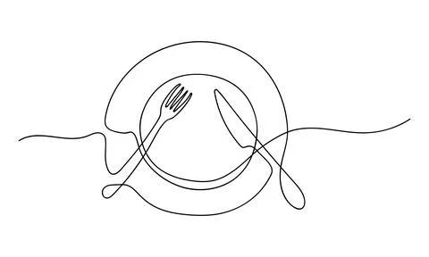 Vector Line drawing of Plate, Knife and Fork Stock Illustration