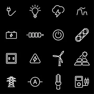 Vector line electricity icon set Stock Illustration