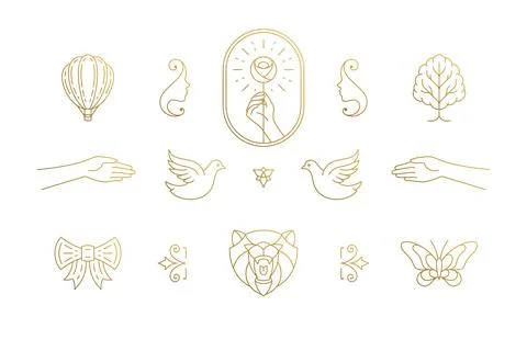 Vector line elegant decoration design elements set - bear head and gesture .. 스톡 일러스트