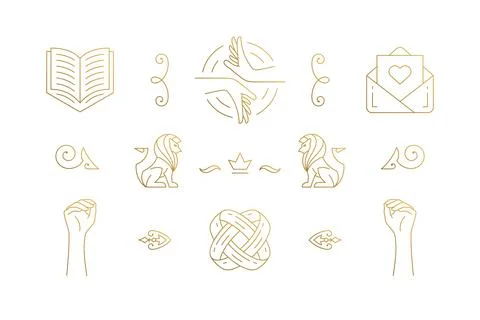 Vector line elegant decoration design elements set - female gesture hands i.. Stock Illustration