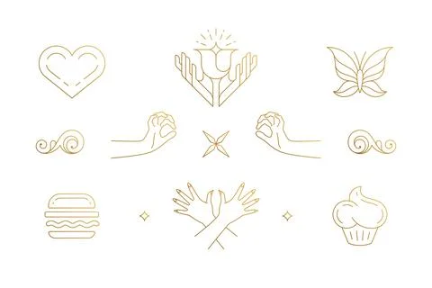 Vector line elegant decoration design elements set - female gesture hands i.. Stock Illustration