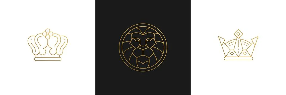 Vector line elegant decoration design elements set - lion head and king cro.. 스톡 일러스트