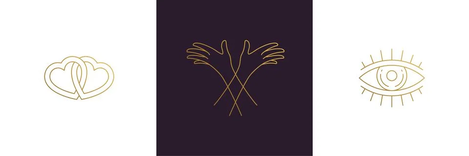 Vector line elegant decoration design elements set - eye and female gesture.. イラスト素材