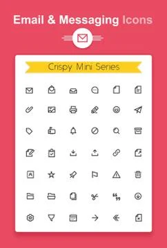 Vector line email and messaging app tiny icon set. Minimalistic crisp contour Stock Illustration