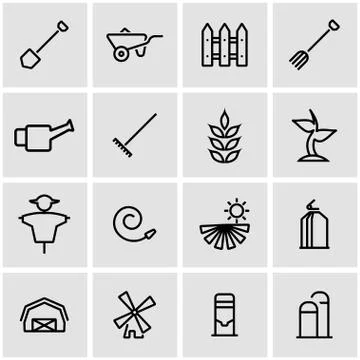 Vector line farming icon set Stock Illustration