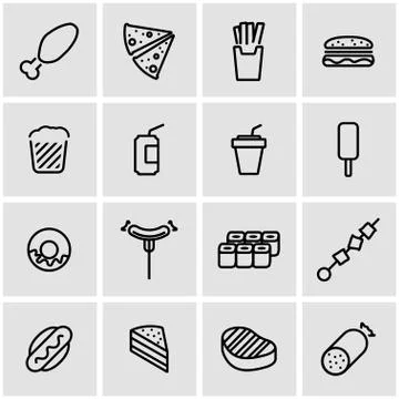 Vector line fastfood icon set Stock Illustration