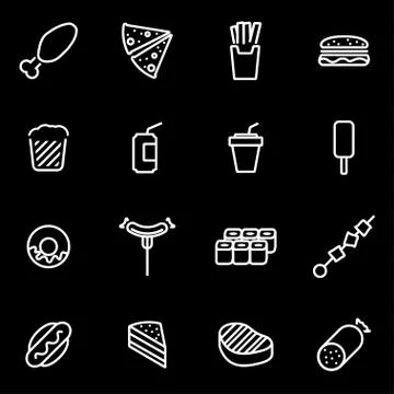 Vector line fastfood icon set Stock Illustration