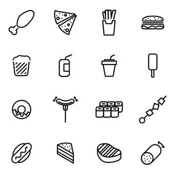 Vector line fastfood icon set Stock Illustration