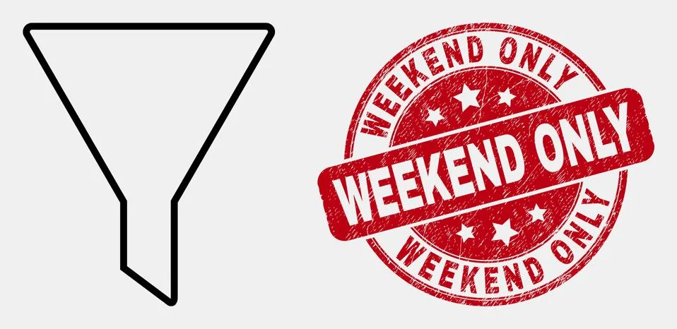 Vector Line Filter Icon and Distress Weekend Only Stamp Stock Illustration