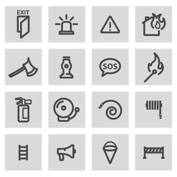 Vector line firefighter set Stock Illustration