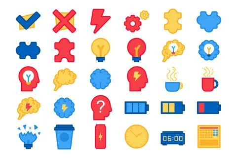 Vector Line Flat Colorful Creative Brain Icons Set 스톡 일러스트