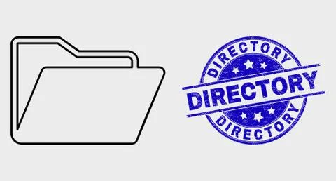 Vector Line Folder Icon and Scratched Directory Seal Stock Illustration