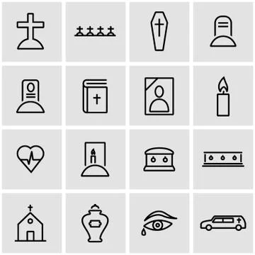 Vector line funeral icon set Stock Illustration