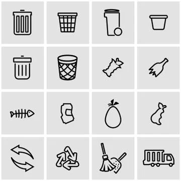 Vector line garbage icon set Stock Illustration
