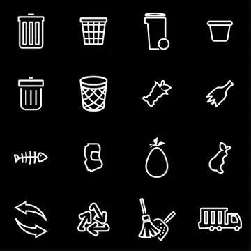 Vector line garbage icon set Stock Illustration