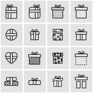Vector line gift icon set Stock Illustration