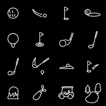 Vector line golf icon set Stock Illustration