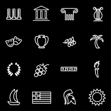 Vector line greece icon set Stock Illustration