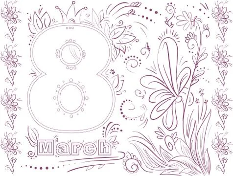 Vector line greeting card for march Illustrazione stock