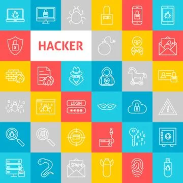 Vector Line Hacker Icons 库存插图