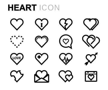 Vector line heart icons set Illustrazione stock