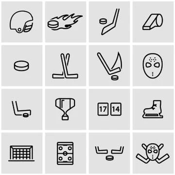 Vector line hockey icon set Stock Illustration