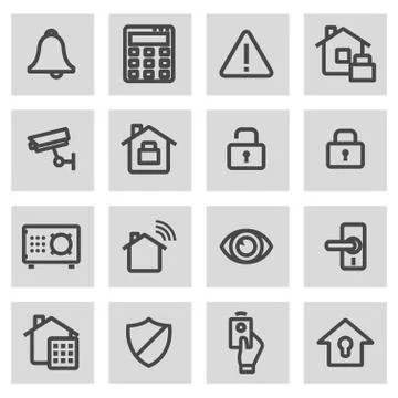 Vector line home security icons set Stock Illustration