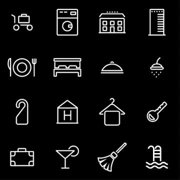 Vector line hotel icon set Stock Illustration