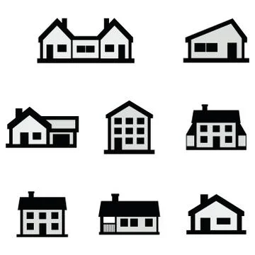 Vector line house icons set on white background Stock Illustration
