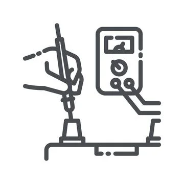 Vector line icon of a car battery with multi meter diagnostics front view Stock Illustration