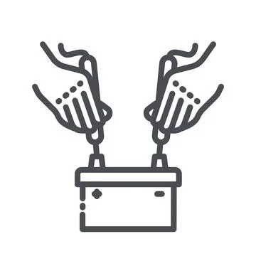 Vector line icon of a car battery with multi meter diagnostics front view Illustrazione stock