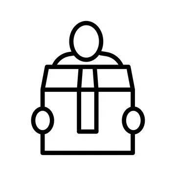 Vector line icon courier holding parcel in hands isolated on white background 스톡 일러스트