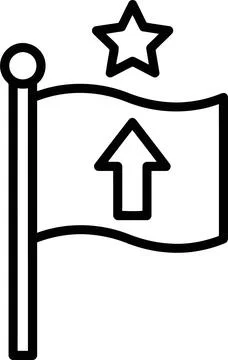 Vector Line Icon Featuring a Waving Flag Symbol Combined with an Upward Poi.. Stock Illustration