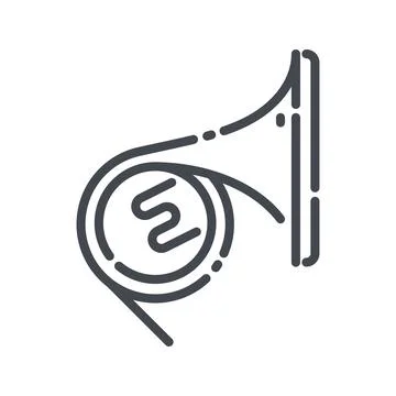 Vector line icon of a French horn. Musical brass instrument icon. Stock Illustration