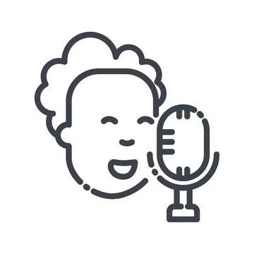 Vector line icon of a man face in front of microphone Stock Illustration